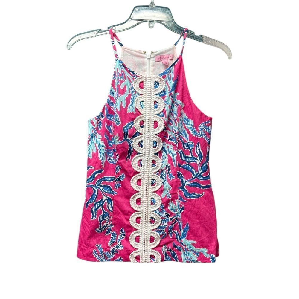 Lilly Pulitzer Pink Tropical Print Beaded-Trim Tank